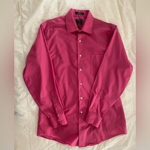 Arrow USA 1851 Pink Fitted Dress Shirt 15.5 32/33 No Wrinkle Poplin Button Down